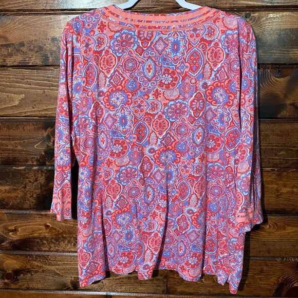 Talbots Pink Paisley Split Neck Pima Cotton Blend 3/4 Sleeve Blouse Women's XLP - Picture 16 of 16
